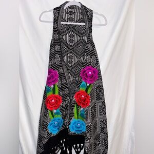 Black And White Floral Kimono, Open‎ Fringe Vest Top Women’s One Size Fits S-XL
